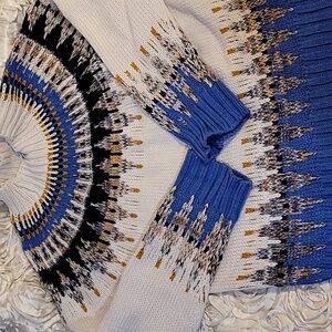 Cocobleu Fair Isle Knit Pullover Sweater Blue &  Cream - Sz Large.